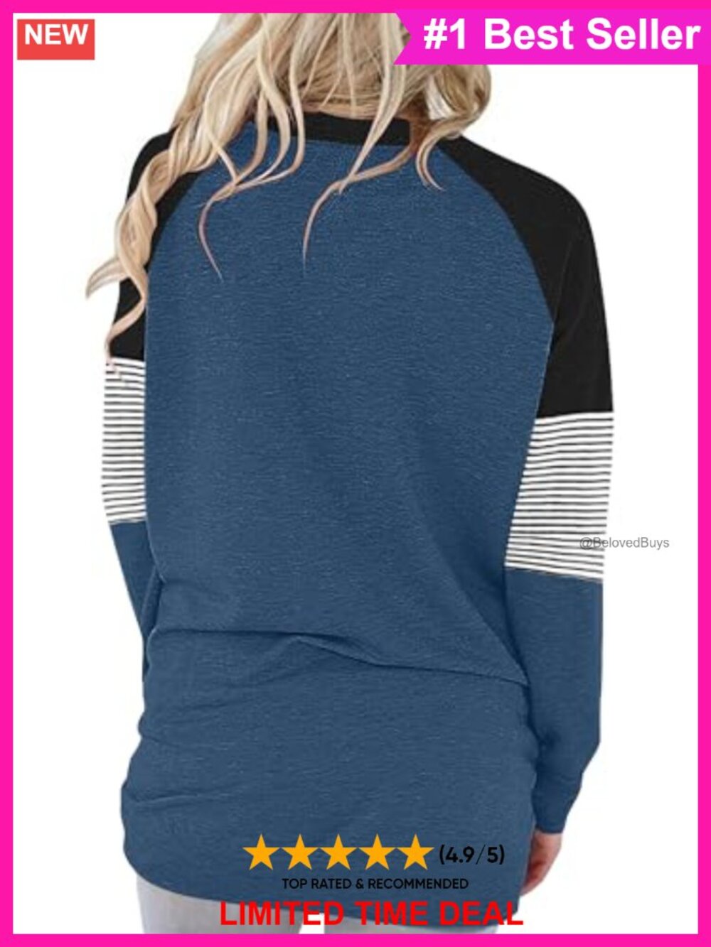 Long Sleeve Tunic Top Womens Loose Fit Crew Neck Side Pockets Pullover Shirt